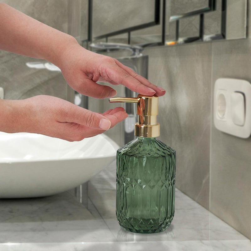 Osfvn Glass Soap Dispenser Green Bottle Gold Plastic Pump Refillable Kitchen Sink Countertop Hand Dish Dispensers - Image 4